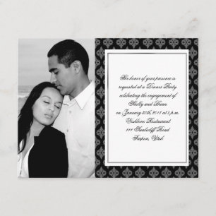 Invitation Fiançailles noir et gris de mariage damassé de