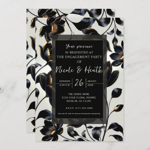 Invitation Fiançailles noir & or Floral Greige