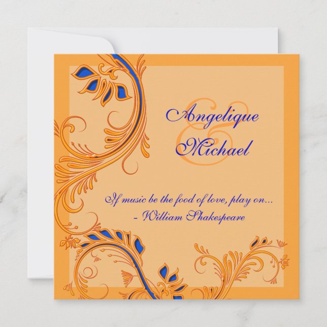 Invitation Fiançailles orange bleu d'anniversaire de mariage (Devant)