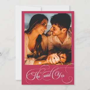 Invitation Fiançailles photo Monogram Viva Magenta manuscrit