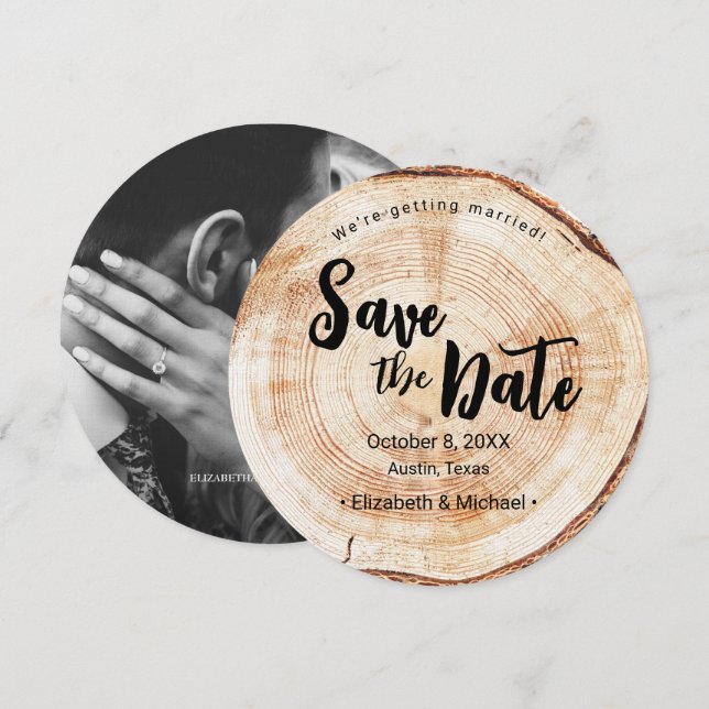 Invitation Fiançailles photo Wood Grain Rustic Mariage (Devant / Derrière)