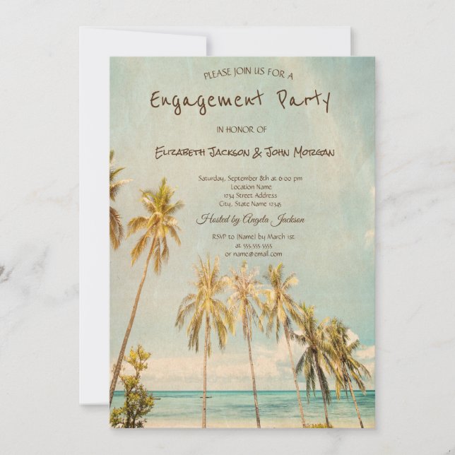 Invitation Fiançailles Retro Beach Palms (Devant)