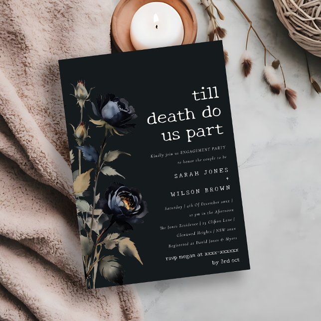 Invitation Fiançailles Rose noir gothique noir (Créateur téléchargé)