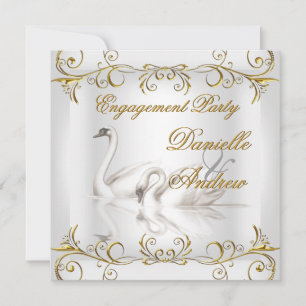 Invitation Fiançailles Swans Gold Sepia Elegance Party