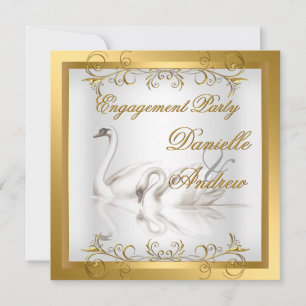 Invitation Fiançailles Swans Gold White Elegance Party