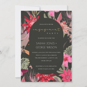 Invitation Fiançailles tropical boho rouge foncé