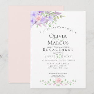 Invitation FIANÇAILLES Watercolor Sky Blue Anemone Garden