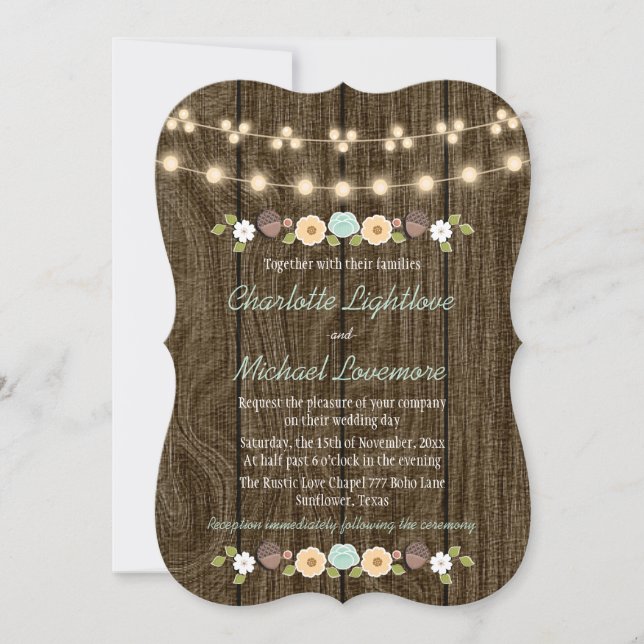 Invitation Ficelle turquoise du mariage rustique de gland (Devant)