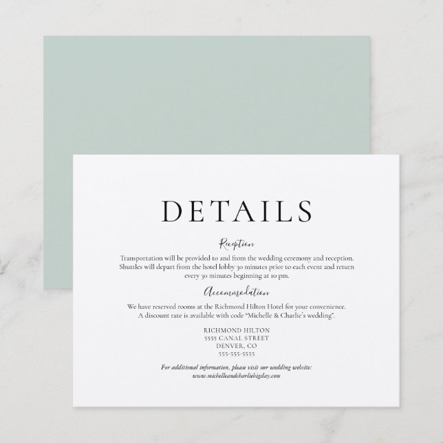 Invitation Fiche d'informations sur le mariage (Devant / Derrière)