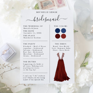 Invitation Fiche Info Bridesmaid Détails Marine & Bourgogne