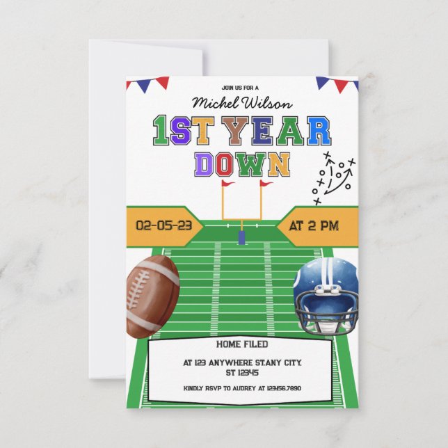 Invitation Field Première année Football bas Fête d'anniversa (Devant)