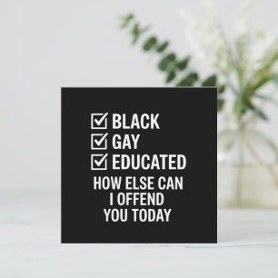 Invitation Fier orgueil gay noir drôle soutien droits LGBTQ