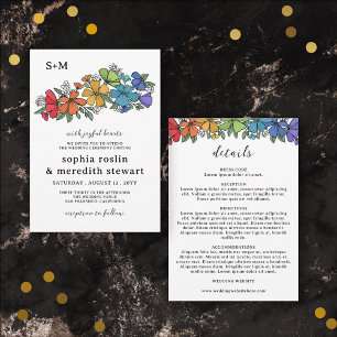 Invitation Fierté Fleurs Monogrammes Détails Mariage LGBT