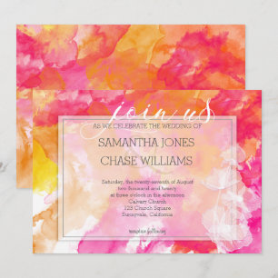Invitation Fiery Bold Sunset Aquarelle Hollyhock Mariage