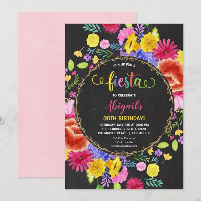Invitation Fiesta anniversaire pour adulte (Devant / Derrière)
