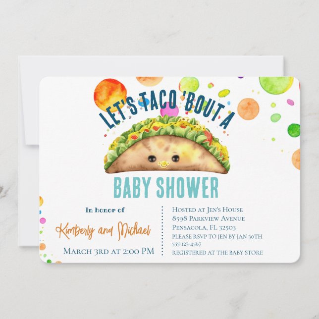 Invitation Fiesta aquarelle TACO 'Bout a Baby shower (Devant)
