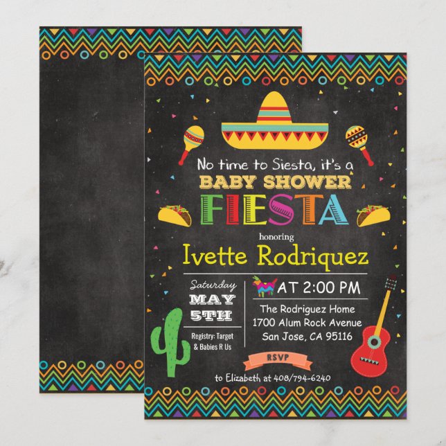 Invitation Fiesta Baby shower mexicain Chalk (Devant / Derrière)