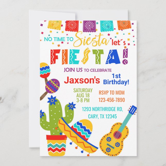 Invitation Fiesta boy birthday invitation, 1st birthday. (Devant)