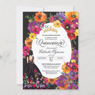 Invitation Fiesta Broderie Aquarelle Florale Quinceanera En