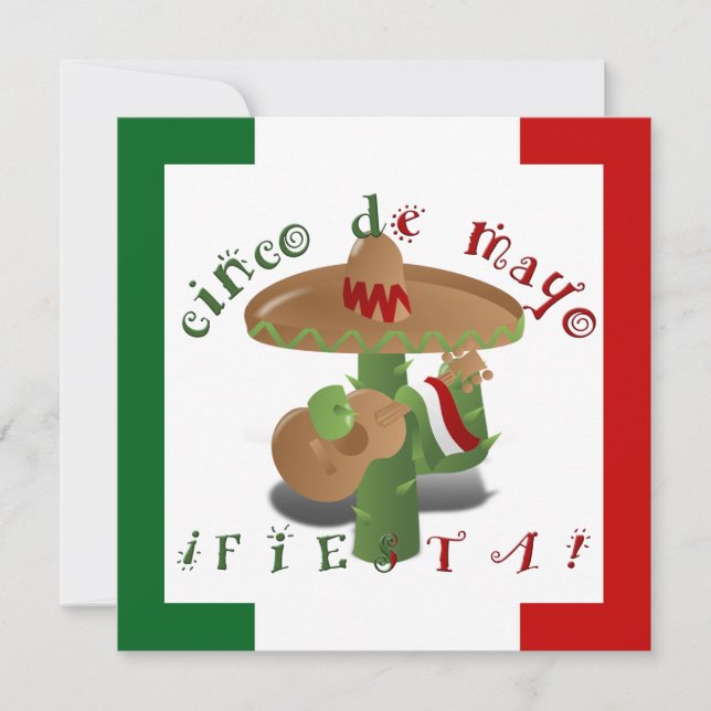 Invitation Fiesta Cactus avec guitare et poivrons dansants (Devant)