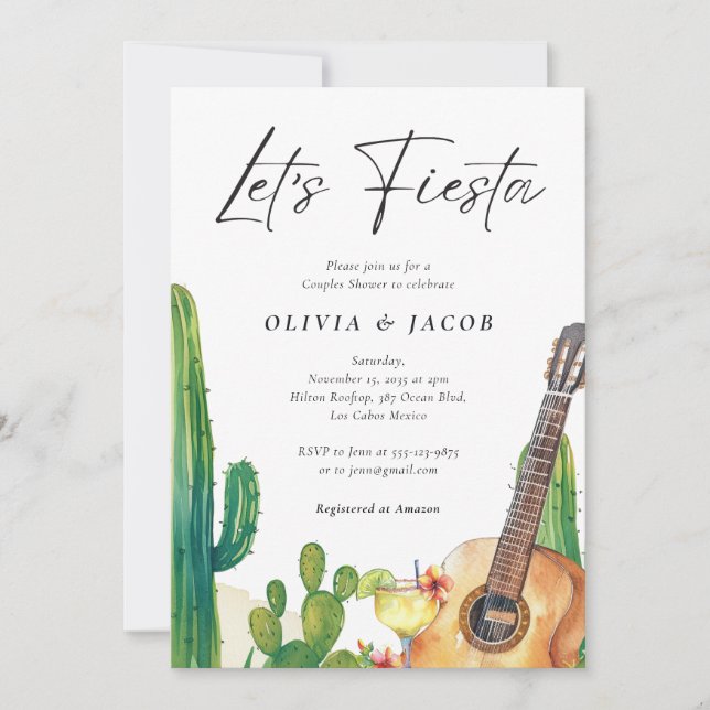 Invitation Fiesta Cactus Douche Couples Mexicaine (Devant)