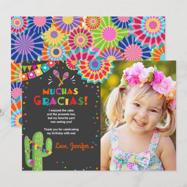 Invitation Fiesta Cactus Mexique Nacho Moyenne Muchas Gracias (Devant / Derrière)