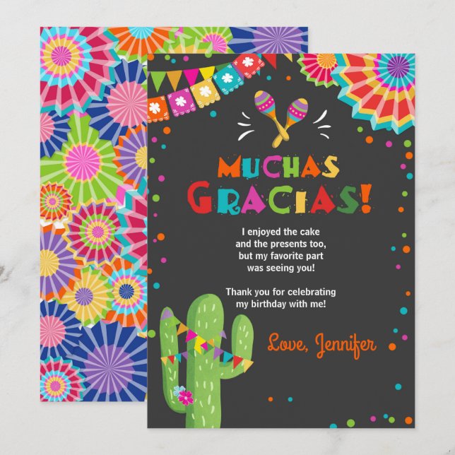 Invitation Fiesta Cactus Mexique Nacho Moyenne Muchas Gracias (Devant / Derrière)