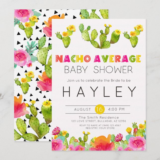 Invitation Fiesta Cactus Nacho Baby shower moyen (Devant / Derrière)