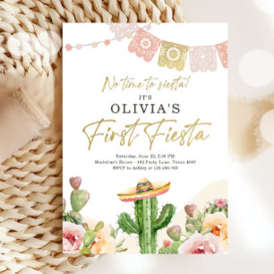 Invitation Fiesta Cactus Watercolor Girl Premier anniversaire