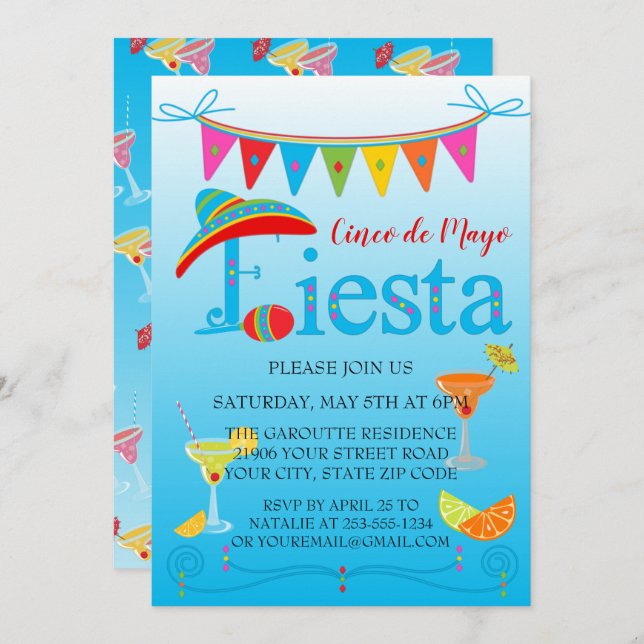 Invitation Fiesta Cinco De Mayo (Devant / Derrière)