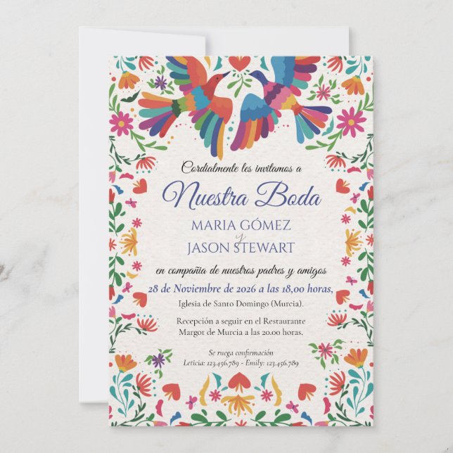 Invitation Fiesta Colorful Floral Modern Boda Spanish Wedding (Devant)