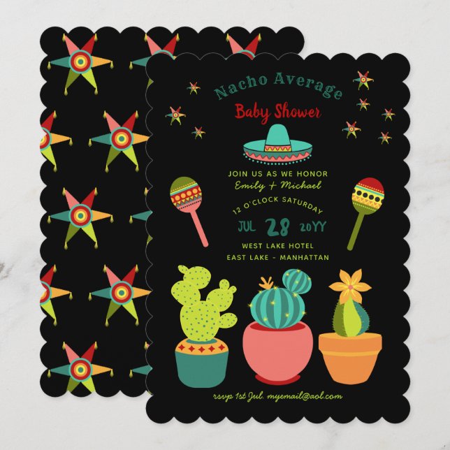 Invitation FIESTA Couples BABY SHOWERS Fleurs Llama Moderne (Devant / Derrière)