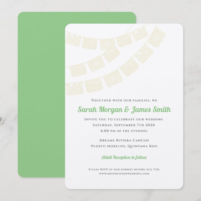 Invitation Fiesta crème de mariage de destination de Papel (Devant / Derrière)