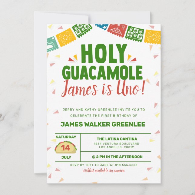 Invitation Fiesta d'anniversaire du Saint-Guacamole (Devant)