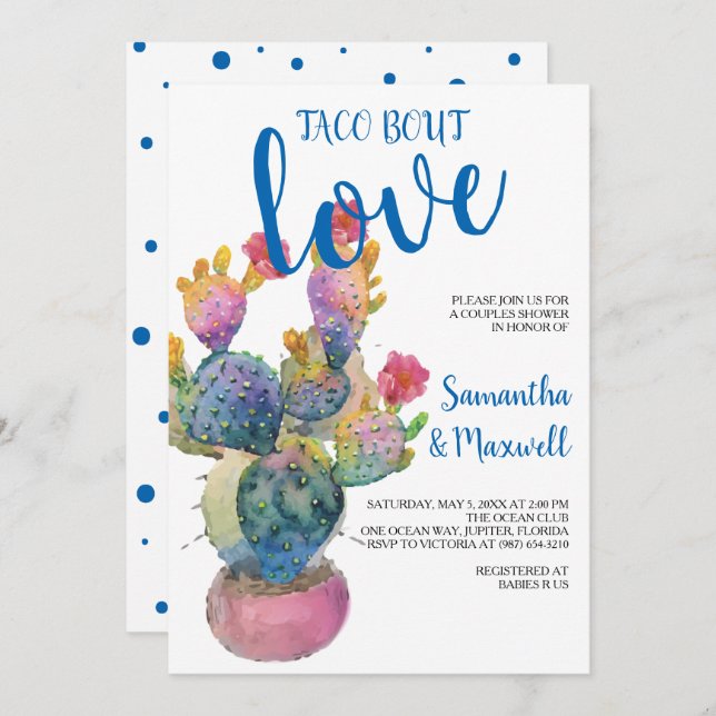 Invitation Fiesta de fête de douche de couples de cactus (Devant / Derrière)