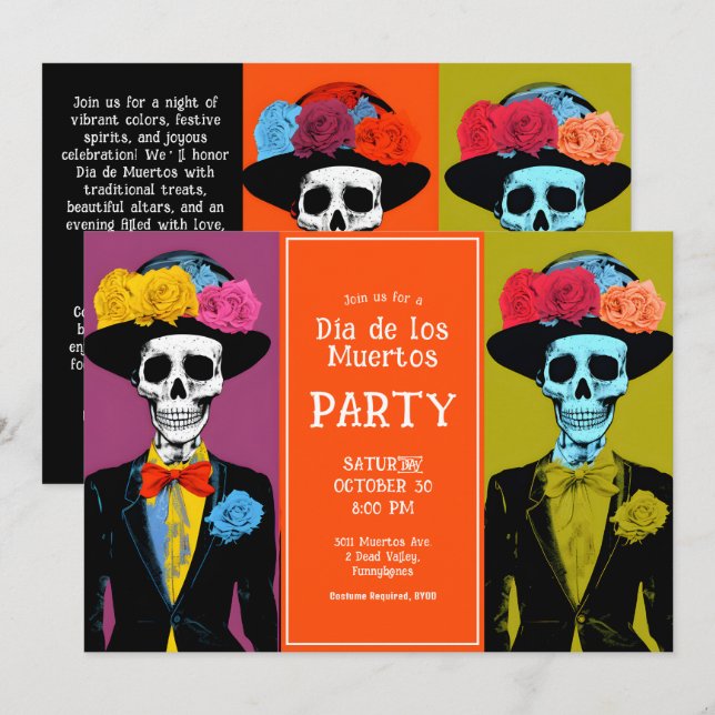 Invitation 💀 Fiesta Dia de Muertos (Devant / Derrière)