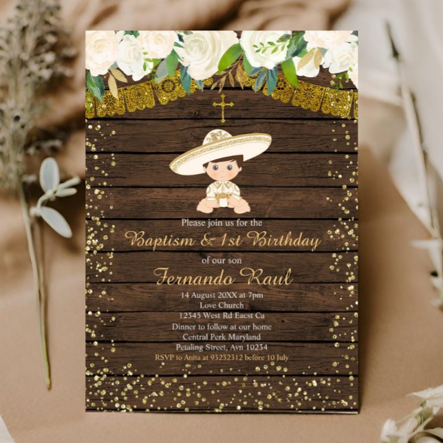 Invitation Fiesta d'or Baptême et premier anniversaire (Créateur téléchargé)