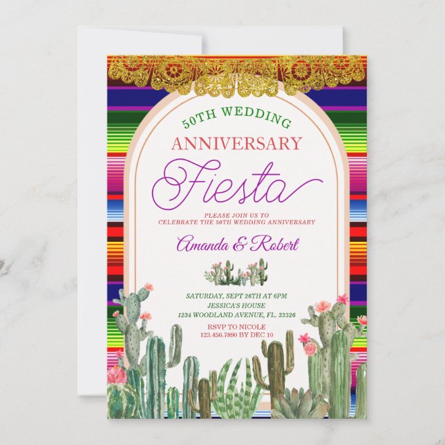 Invitation Fiesta du 50e anniversaire du Mariage de Cactus me (Devant)