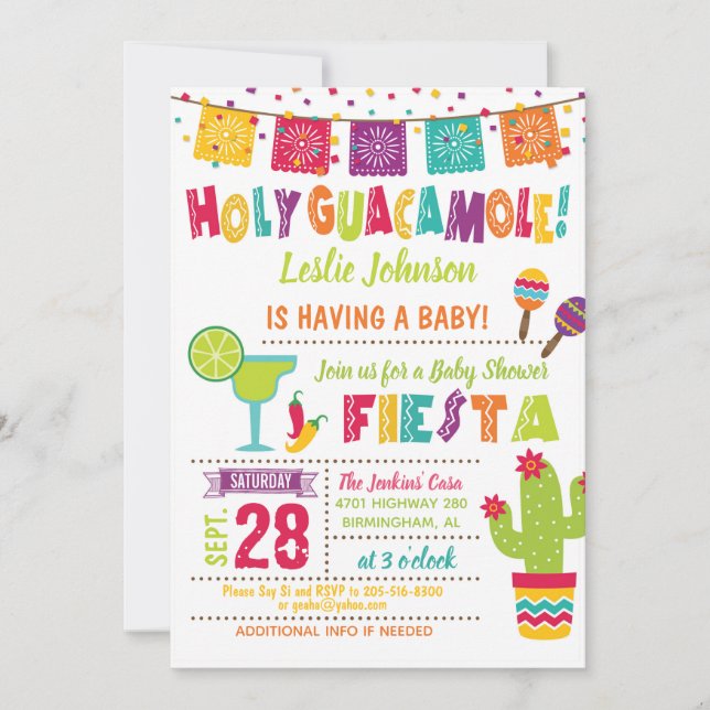 Invitation Fiesta du Baby shower Saint-Guacamole (Devant)