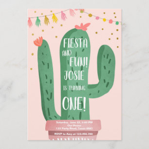 Invitation Fiesta et Fun Girl Pink Cactus 1er anniversaire