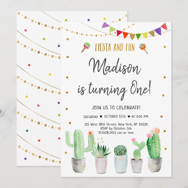 Invitation Fiesta et Fun Gold Fiesta Premier anniversaire (Devant / Derrière)