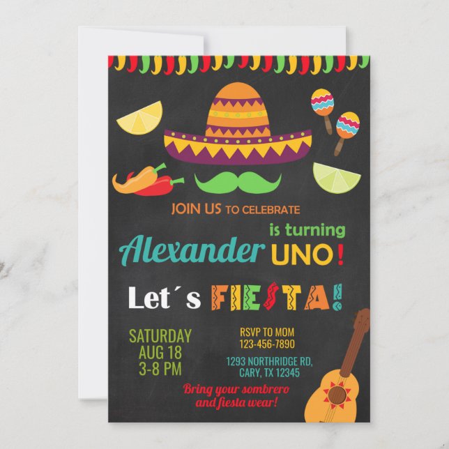 Invitation Fiesta first 1st birthday invitation, boy fiesta. (Devant)