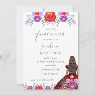 Invitation Fiesta Florale colorée Quinceañera Princesse