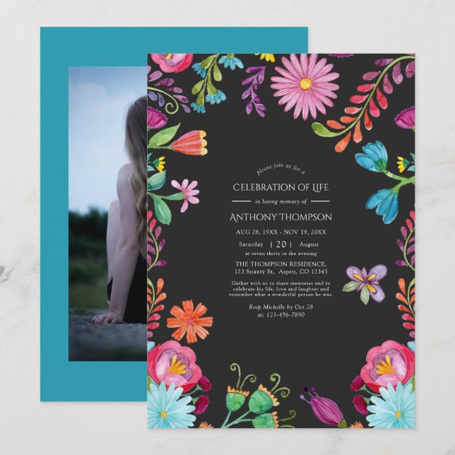 Invitation Fiesta florale d'aquarelle Fête de la vie (Devant / Derrière)