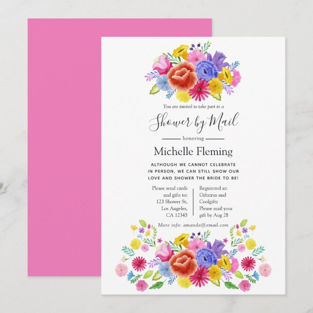 Invitation Fiesta florale Mariée ou Baby shower par la poste (Devant / Derrière)