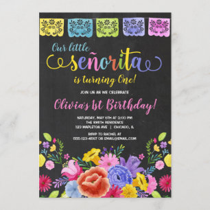 Invitation Fiesta girl anniversaire aquarelle florale