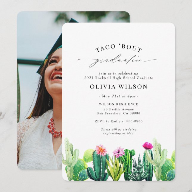 Invitation Fiesta Graduation Taco 'Bout Cactus (Devant / Derrière)