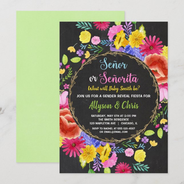 Invitation Fiesta : le genre révèle la fiesta mexicaine (Devant / Derrière)