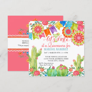 Invitation Fiesta Margarita Cactus Quince Anos Quinceanera