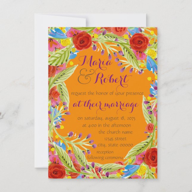 Invitation Fiesta Mariage Tangerine (Devant)